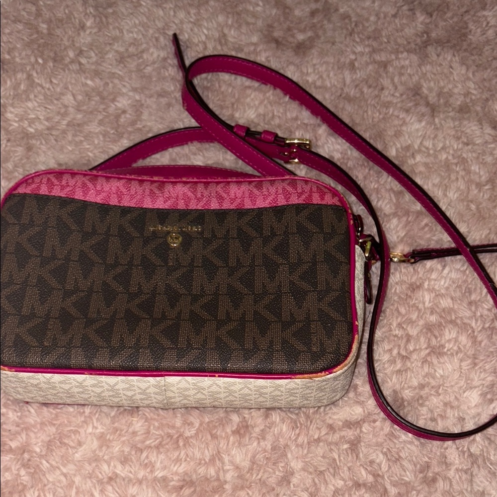 Michael Kors Brown and Pink Crossbody Bag